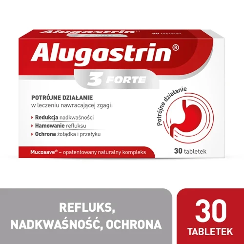 Alugastrin 3 Forte, 30 tabletek - Z naturalnym kompleksem, który chroni błonę śluzową. Leczy objawy zgagi, zapobiega cofaniu się kwaśnej treści żołądka. - 6