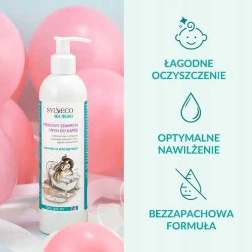 Sylveco dla dzieci, kremowy szampon i płyn do kąpieli, 300 ml - Hipoalergiczna pielęgnacja 2w1 od pierwszych dni życia - 3