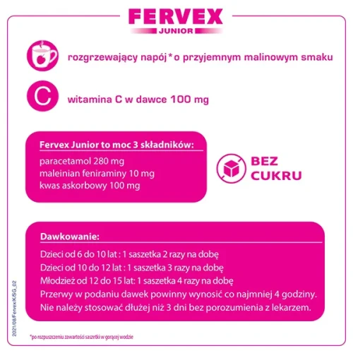 Fervex Junior, 8 saszetek - Granulat do sporządzania roztworu doustnego - 1