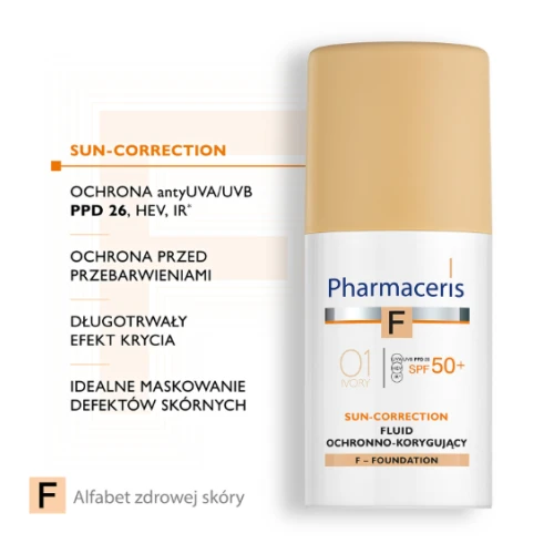 Pharmaceris F Sun-Correction SPF 50+, Ivory 01, 30 ml - Fluid ochronno-korygujący - Najwyższa ochrona - 2