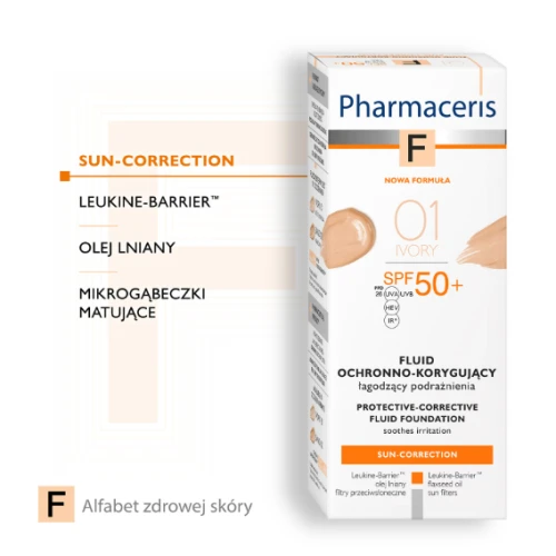 Pharmaceris F Sun-Correction SPF 50+, Ivory 01, 30 ml - Fluid ochronno-korygujący - Najwyższa ochrona - 3