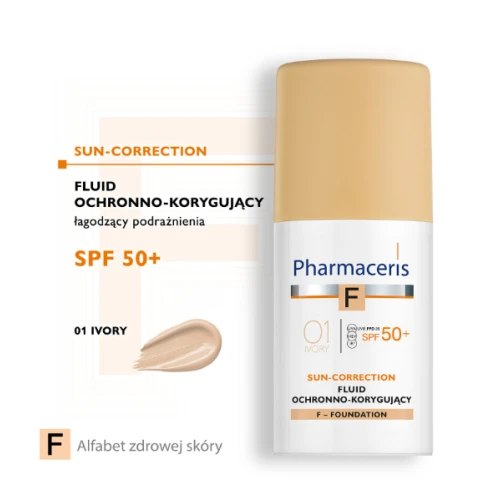 Pharmaceris F Sun-Correction SPF 50+, Ivory 01, 30 ml - Fluid ochronno-korygujący - Najwyższa ochrona - 4