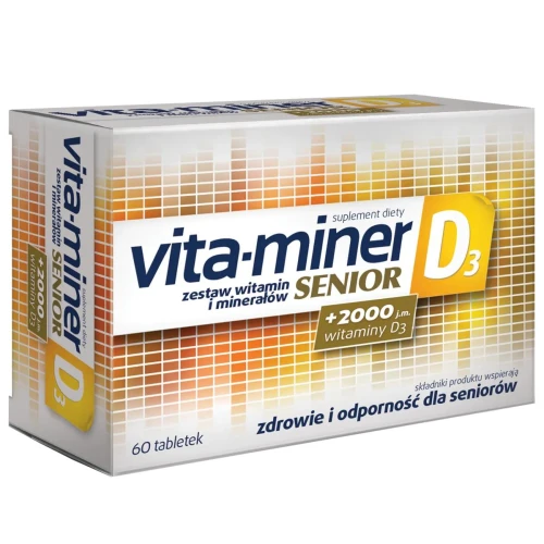 Vita-miner Senior D3, 60 tabletek - Zestaw witamin z cynkiem, żelazem i witaminą D3 - 1