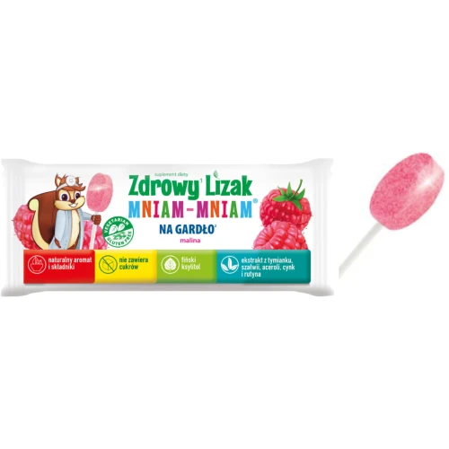 Zdrowy Lizak Mniam-Mniam na gardło, 1 sztuka - Lizak o smaku malinowym z tymiankiem i szałwią - 1