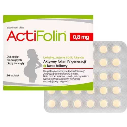 Actifolin, 0,8mg, 90 tabletek - Z kwasem foliowym i aktywnym folianem IV generacji, dla kobiet planujących ciążę i w ciąży - 1
