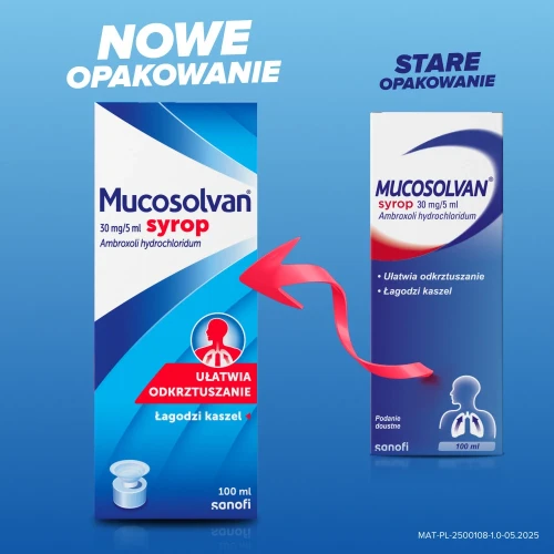 Mucosolvan  30 mg/5 ml, syrop 100 ml - Syrop z ambroksolem, ułatwia odkrztuszanie i łagodzi kaszel - 1
