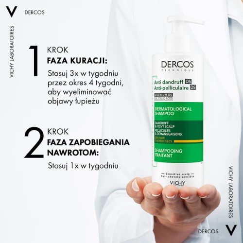 Vichy Dercos Anti Dandruff DS, szampon przeciwłupieżowy, włosy suche, 200 ml - Łagodzi podrażnienia skóry i eliminuje łupież - 1