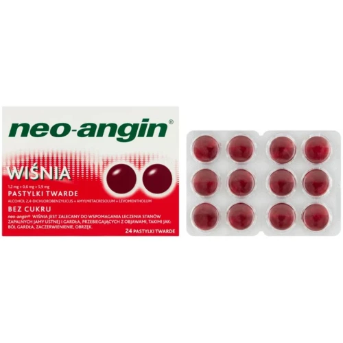 Neo-angin wiśnia, 24 pastylki twarde -  Wspomaga leczenia stanów zapalnych jamy ustnej i gardła - 1