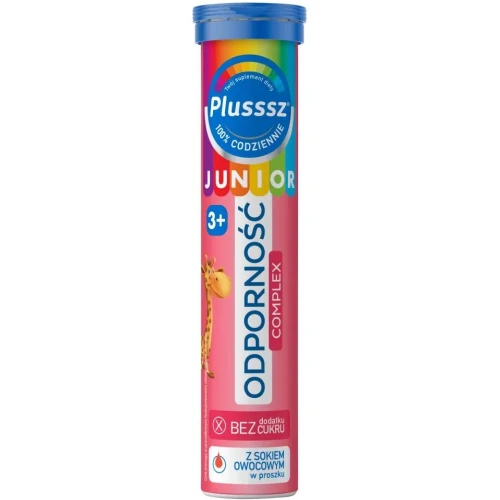 Plusssz Junior Odporność Complex, malina–truskawka, 20 tabletek musujących - Suplement diety z witaminą C, rutyną i cynkiem - 2