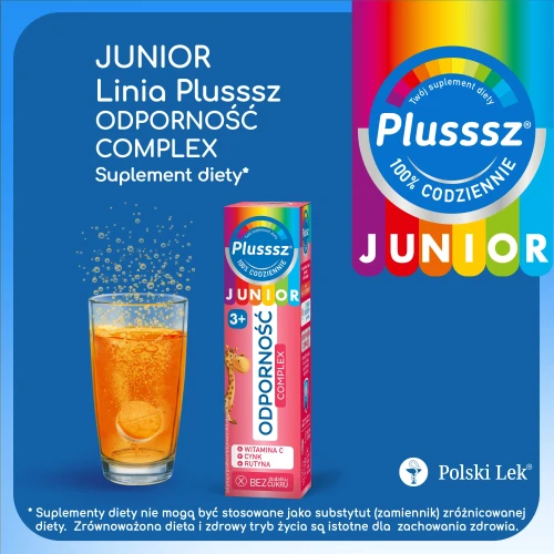Plusssz Junior Odporność Complex, malina–truskawka, 20 tabletek musujących - Suplement diety z witaminą C, rutyną i cynkiem - 3