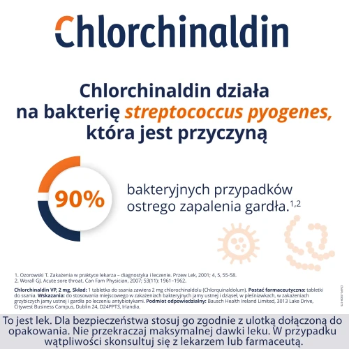 Chlorchinaldin VP 2 mg, 40 tabletek do ssania - Leczenie bakteryjnych i grzybiczych infekcji gardła i jamy ustnej  - 3