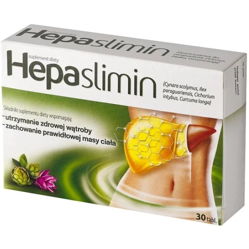 Hepaslimin, 30 tabletek - Z wyciągiem z liści karczocha, wzbogacony o wyciąg z ostryżu długiego - 1