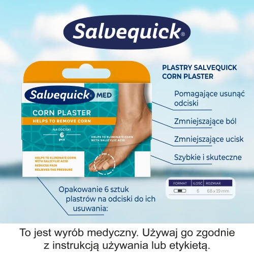Salvequick Med Corn Plaster, na odciski, 6 plastrów - Plastery z kwasem salicylowym - 1