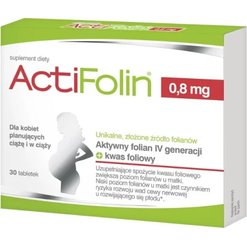 Actifolin 0,8 mg, 30 tabletek - Z kwasem foliowym i aktywnym folianem IV generacji, dla kobiet planujących ciążę i w ciąży - 1