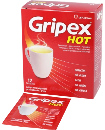 Gripex Hot, proszek do sporządzania roztworu doustnego, 12 saszetek - Wieloskładnikowy lek na objawy przeziębienia - 2