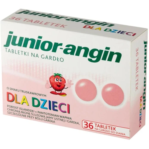 Junior angin, truskawkowy, 36 tabletek do ssania - Z wyciągiem z porostu islandzkiego, powlekają błonę śluzową jamy ustnej ochronnym filmem - 2