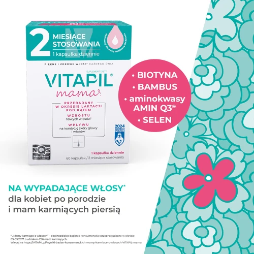 Vitapil Mama, 60 kapsułek -  Dla mam karmiących piersią z biotyną, selenem i cynkiem, pomagają zachować zdrowe włosy - 1