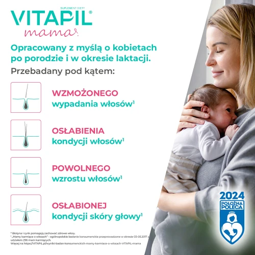 Vitapil Mama, 60 kapsułek -  Dla mam karmiących piersią z biotyną, selenem i cynkiem, pomagają zachować zdrowe włosy - 2