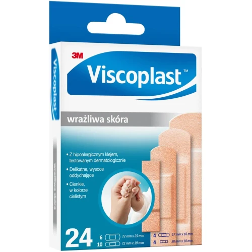 Viscoplast Wrażliwa Skóra, plastry z opatrunkiem, 24 sztuki - Z chłonnym opatrunkiem nieprzywierającym do rany - 1