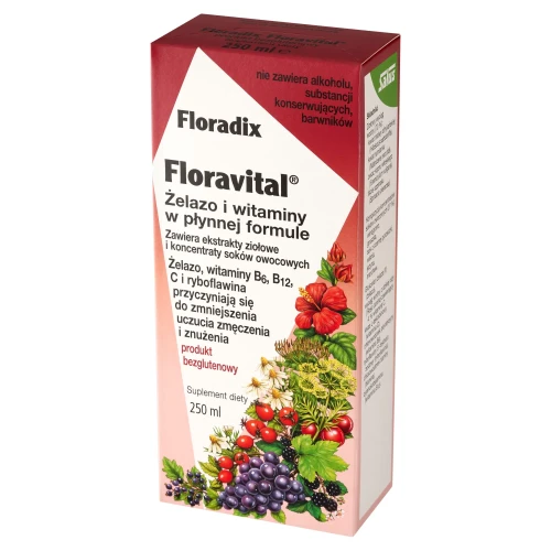 Floradix Żelazo i Witaminy, tonik, 250 ml - Wyciągi z ziół i ekstrakty z soków owocowych i warzywnych z żelazem i witaminami - 2