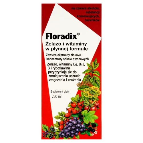 Floradix Żelazo i Witaminy, tonik 250 ml - Wyciągi z ziół i ekstrakty z soków owocowych i warzywnych z żelazem i witaminami - 2