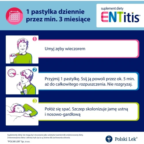 ENTitis smak truskawkowy, 30 pastylek do ssania  - Kompozycja bakterii probiotycznych Streptococcus salivarius K12 i witaminy D3 - 5