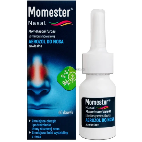 Momester Nasal aerozol do nosa, 60 dawek - Łagodzi objawy zapalenia, kichanie, świąd oraz uczucie zatkanego nosa - 1