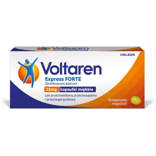 Voltaren Express Forte 25 mg, 10 kapsułek miękkich - Jedna kapsułka miękka zawiera 25 mg diklofenaku potasowego (Diclofenacum kalicum) - 1