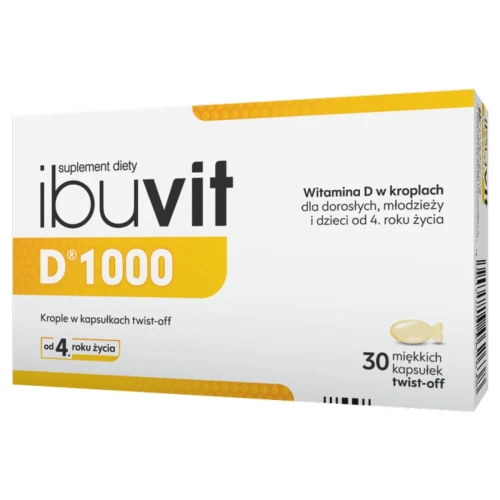Ibuvit D 1000 j.m., 30 kapsułek twist-off - Z witaminą D3 dla dorosłych, młodzieży i dzieci powyżej 4. roku życia - 1
