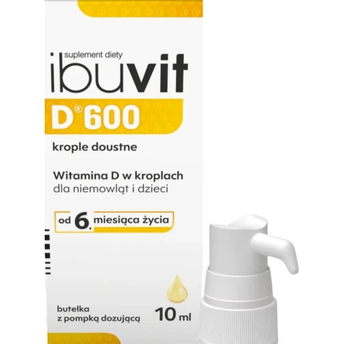 Ibuvit D 600 j.m., krople doustne, 10 ml - Suplement diety z witaminą D3, która wspiera prawidłowe funkcjonowanie układu odpornościowego.  - 1