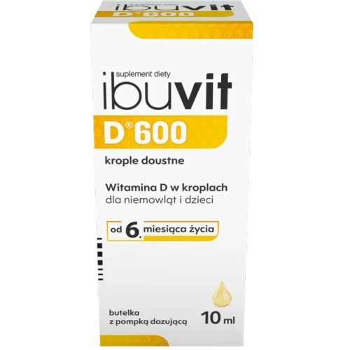Ibuvit D 600 j.m., krople doustne, 10 ml - Suplement diety z witaminą D3, która wspiera prawidłowe funkcjonowanie układu odpornościowego.  - 3