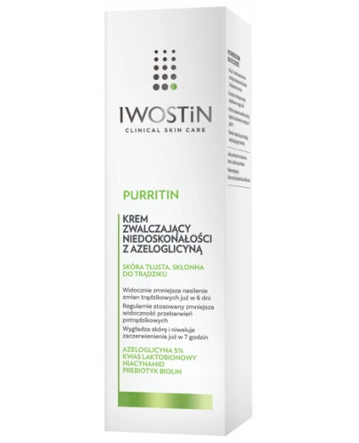 Iwostin Purritin krem zwalczający niedoskonałości z azeloglicyną, 40 ml - Zmniejsza nasilenie zmian trądzikowych i łagodzi podrażnienia - 1