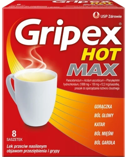 Gripex Hot Max, proszek do sporządzenia roztworu doustnego, 8 saszetek - Wieloskładnikowy lek na objawy przeziębienia - 4