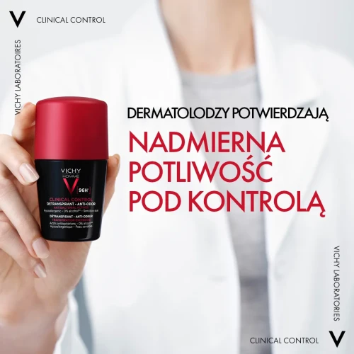 Vichy Homme Clinical Control antyperspirant 96h dla mężczyzn, roll-on  50 ml - Zapewnia uczucie suchości i ochroni przed poceniem - 1