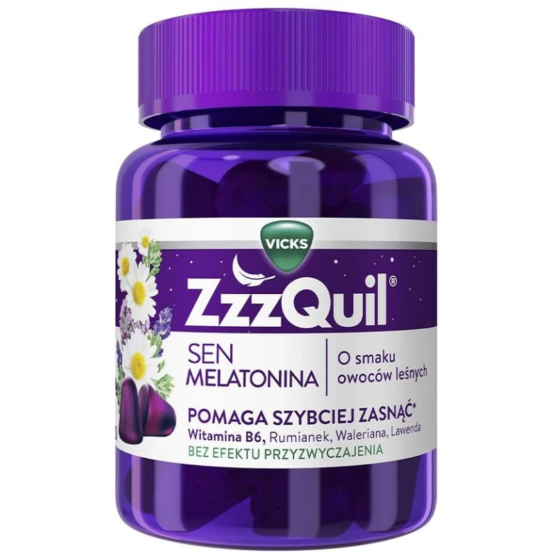 ZzzQuil Natura żelki, smak owoców leśnych, 30 sztuk - Z melatoniną, witaminą B6 i wyciągami roślinnymi - 1