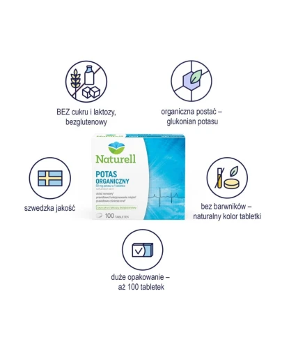 Naturell Potas organiczny, 100 tabletek - Wspomaga układ mięśniowy, nerwowy oraz dotlenia mózg - 1