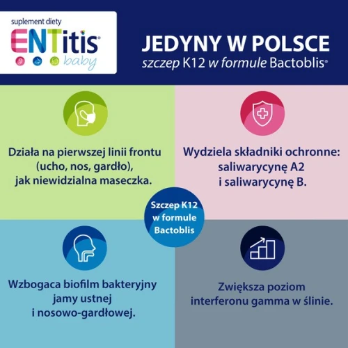 ENTitis smak miętowy, 30 pastylek do ssania  - Preparat probiotyczny ze szczepem Streptococcus salivarius K12 - 2