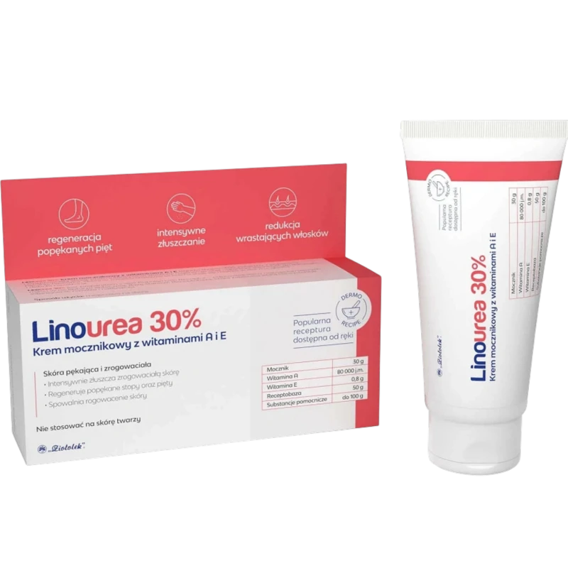 Linourea 30%, krem mocznikowy z witaminami A i E, 50 g - Intensywnie złuszczający i nawilżający krem  do stóp i pięt - 1