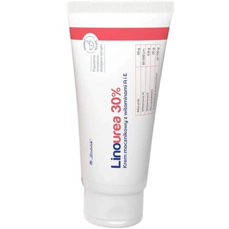 Linourea 30%, krem mocznikowy z witaminami A i E, 50 g - Intensywnie złuszczający i nawilżający krem  do stóp i pięt - 2