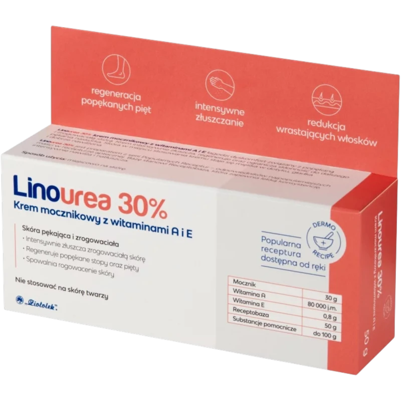 Linourea 30%, krem mocznikowy z witaminami A i E, 50 g - Intensywnie złuszczający i nawilżający krem  do stóp i pięt - 3