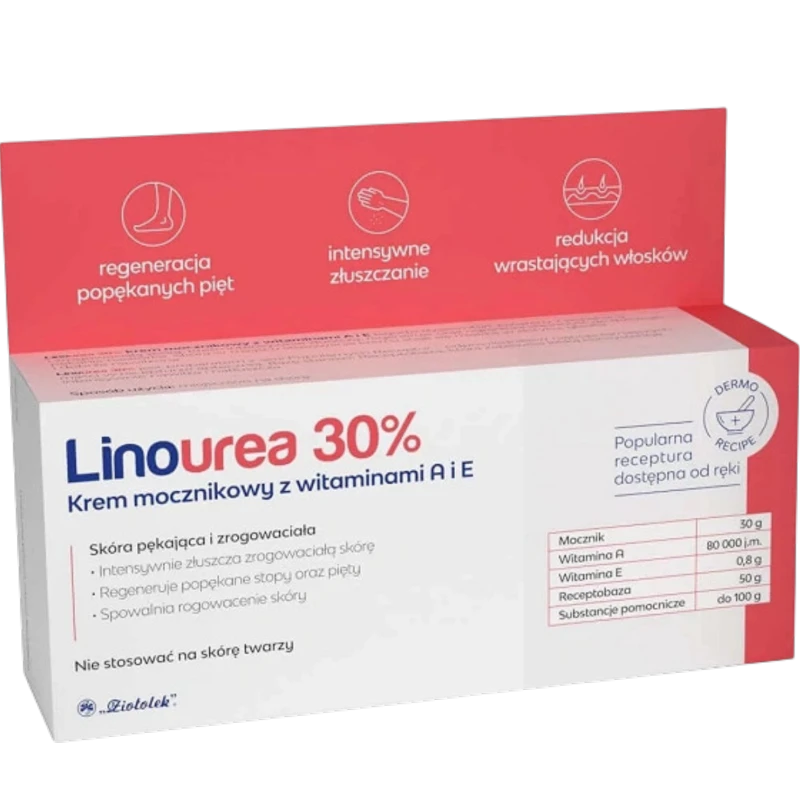 Linourea 30%, krem mocznikowy z witaminami A i E, 50 g - Intensywnie złuszczający i nawilżający krem  do stóp i pięt - 4