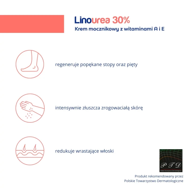 Linourea 30%, krem mocznikowy z witaminami A i E, 50 g - Intensywnie złuszczający i nawilżający krem  do stóp i pięt - 6