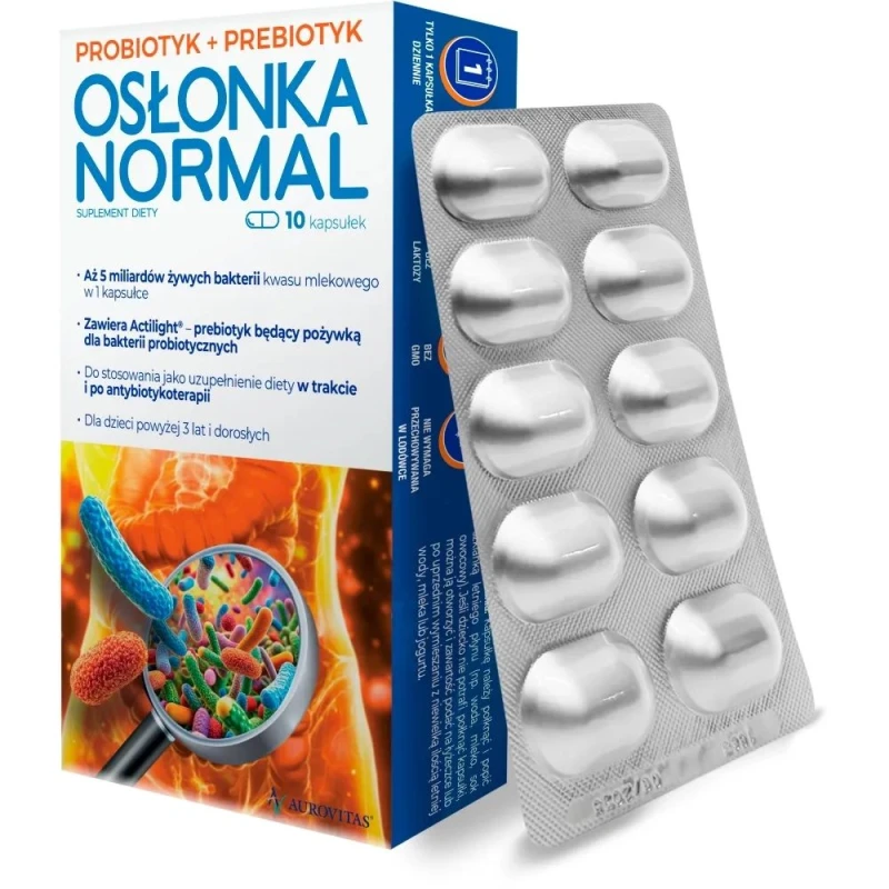 Osłonka Normal, 10 kapsułek - Synbiotyk z 5 miliardami bakterii kwasu mlekowego dla dorosłych i dzieci w wieku powyżej 3. roku życia - 1