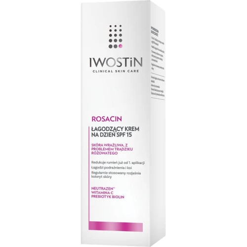 Iwostin Rosacin Łagodzący krem na dzień SPF 15, 40 ml  - Zmniejsza rumień, maskuje zaczerwienienia, do cery wrażliwej  z trądzikiem różowatym - 1