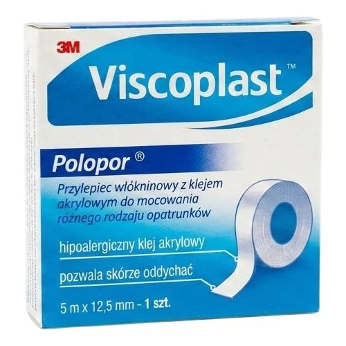 Viscoplast Polopor, plaster włókninowy, 5 m x 12,5 mm, 1 sztuka - Odpowiedni dla wrażliwej skóry, łatwo się rozdziera do odpowiedniego rozmiaru - 1