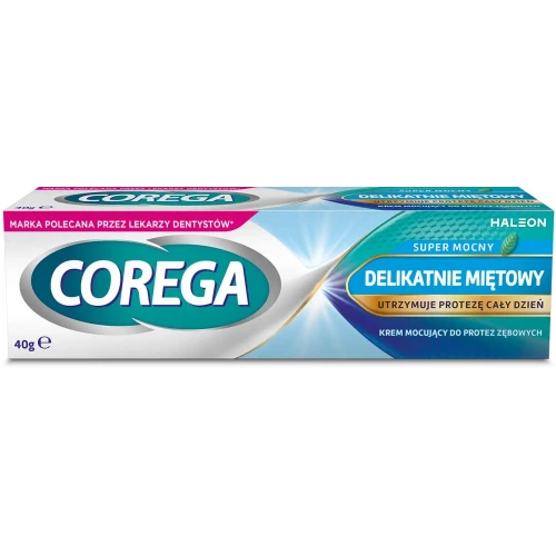 Corega Super Mocny Delikatnie Miętowy, krem 40 g - Supermocny krem mocujący do protez zębowych - 1