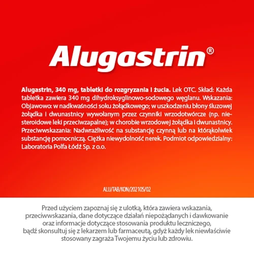 Alugastrin 340 mg, 20 tabletek do rozgryzania i żucia - Zgaga i nadkwaśność. - 6
