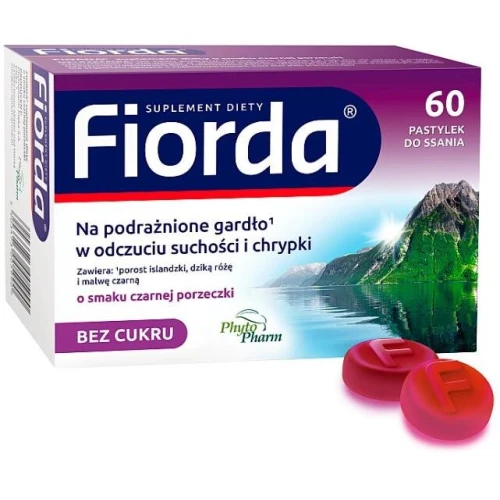 Fiorda o smaku czarnej porzeczki, 60 pastylek  - Do ssania z porostem islandzkim, dla dorosłych i dzieci - 1