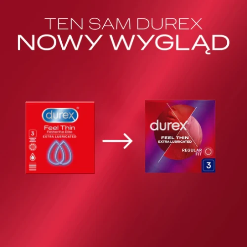 Durex Feel Thin Extra Lubricated, prezerwatywy,  3 sztuki - Ze zwiększoną ilością silikonowego lubrykantu - 1