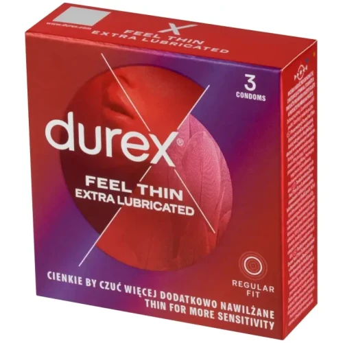 Durex Feel Thin Extra Lubricated, prezerwatywy,  3 sztuki - Ze zwiększoną ilością silikonowego lubrykantu - 4